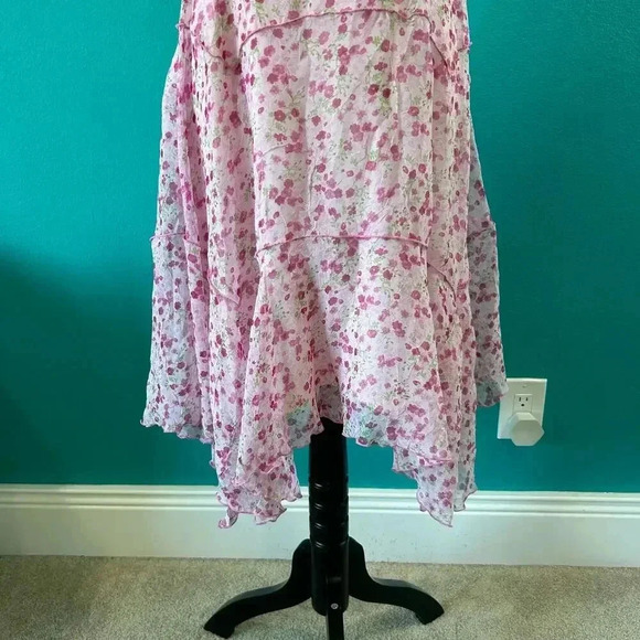 Biscotti Pink Floral Tie Back Coquette Asymmetrical Midi Dress Girls Size 10 - Picture 3 of 8